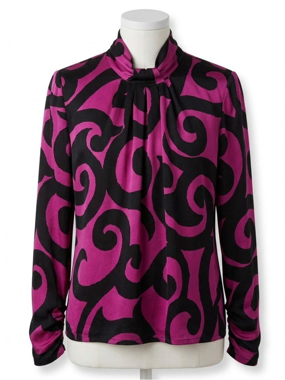 Mila Schön Vintage Silk Blouse • Italian Designer • Magenta & Black Print